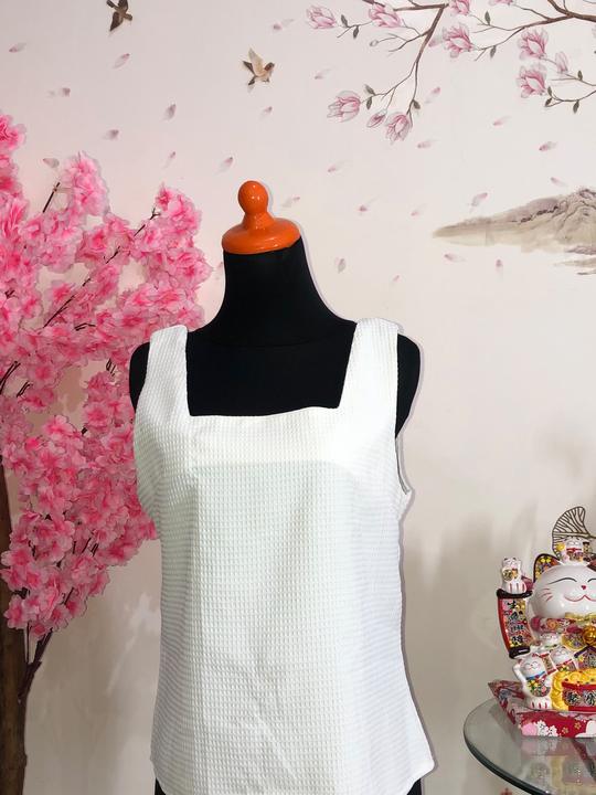 Tank top waffle square neck putih — baju thrift preloved